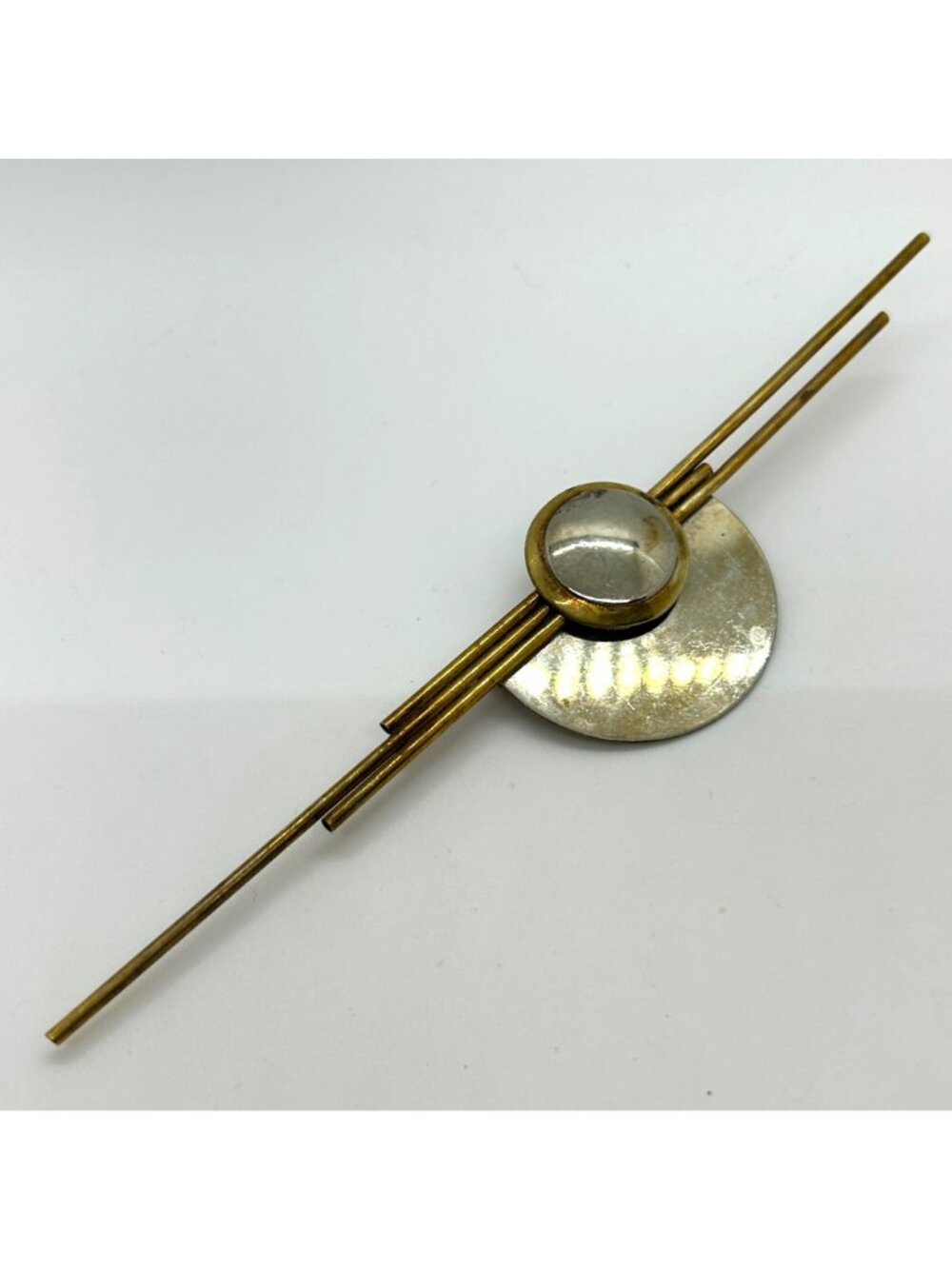Vintage 1980s Modernist Silver-tone  & Brass Geometric Brooch Art Pin Mixed Meta - Picture 2 of 14
